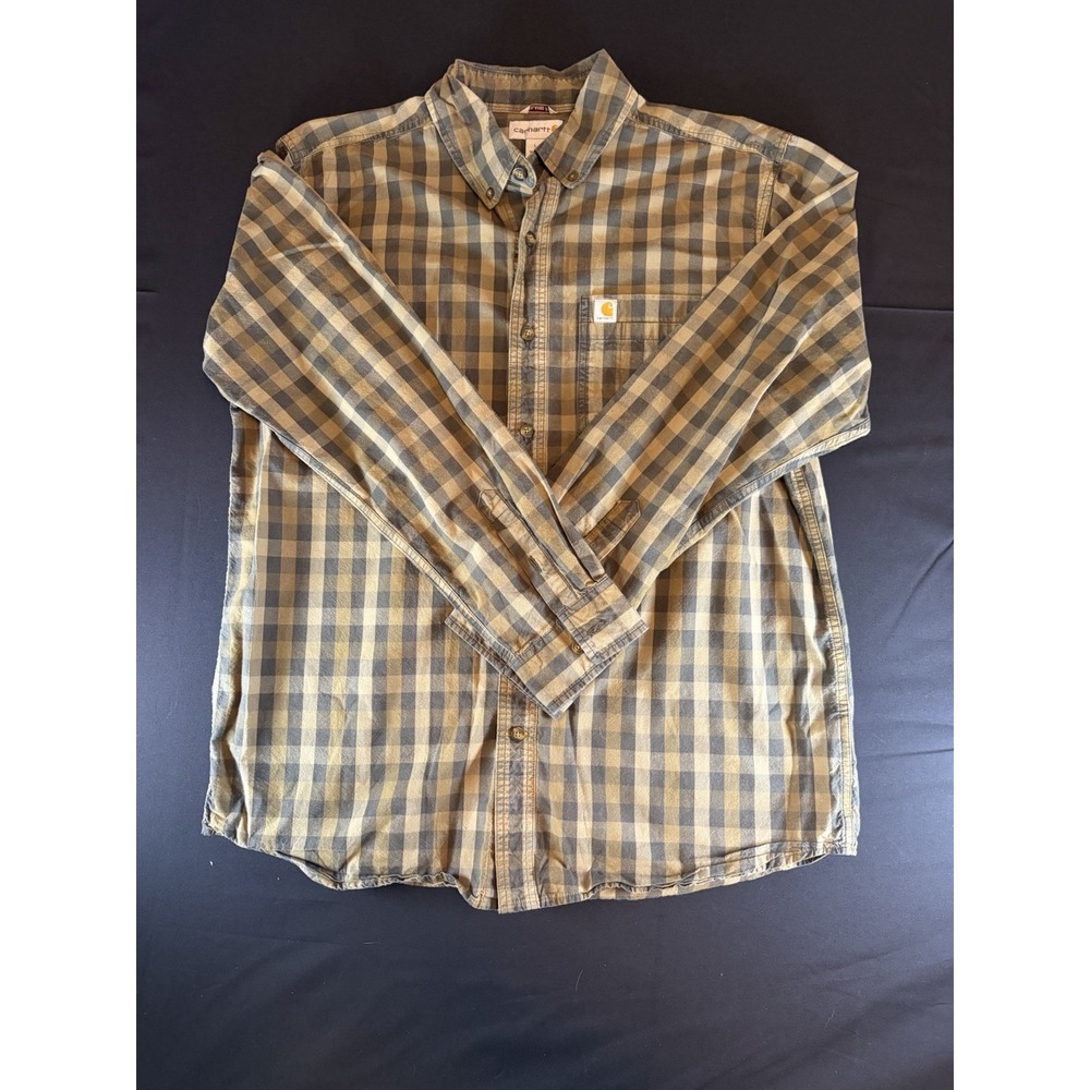 Green / Black Plaid Carhartt Men's Lightweight Flannel, Large